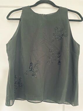 Beaded Floral Black Sleeveless Camisole